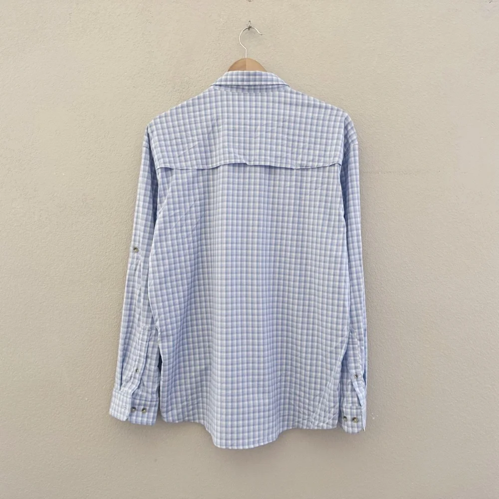 Poncho Original Shirt Mens Large Plaid Blue Outdoor Fishing Casual Utility Tech - Picture 5 of 12